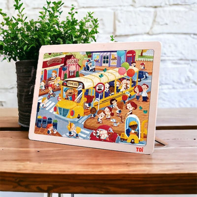 TOI School Bus 100pc Wooden Jigsaw Puzzle with Display Tray