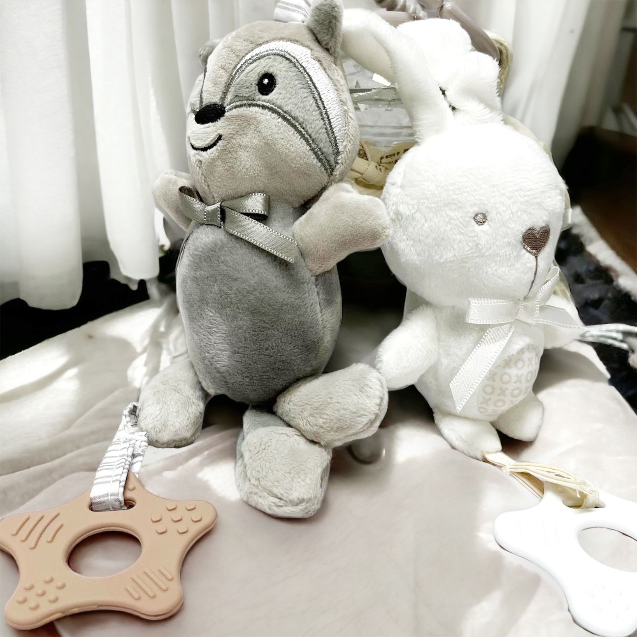 BBSKY Baby Trio Stroller Toy with Silicone Teether