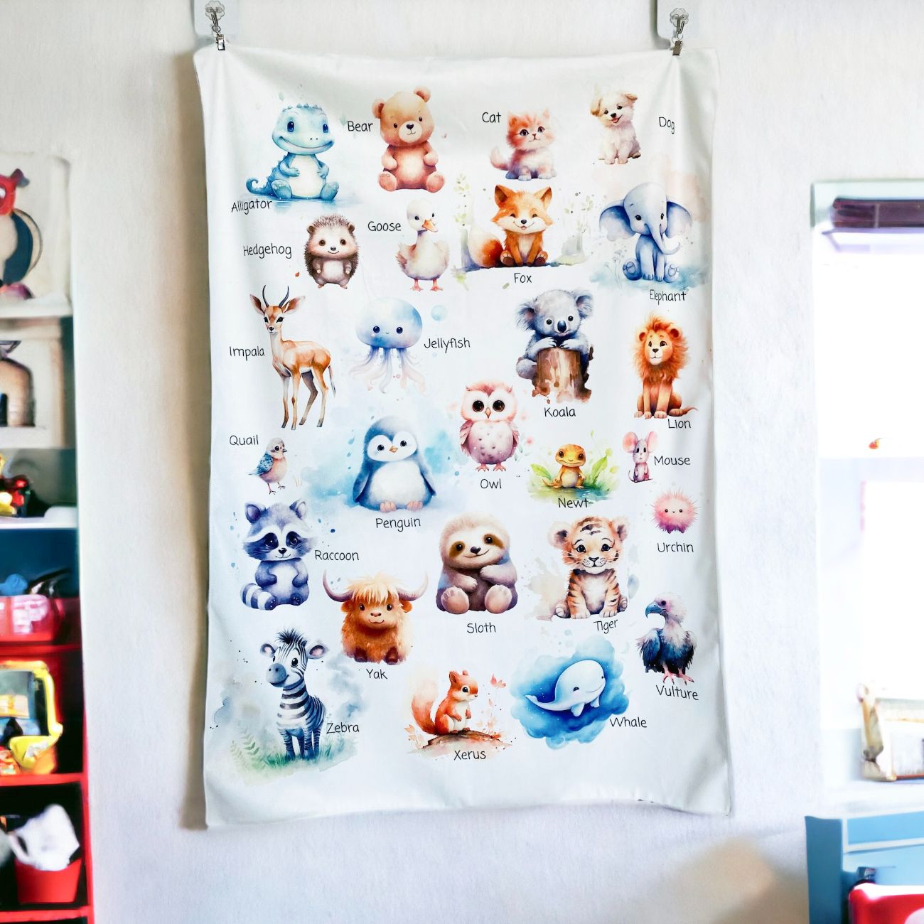 Customisable Whimsical Animal Alphabet Velvet Kids Tapestry