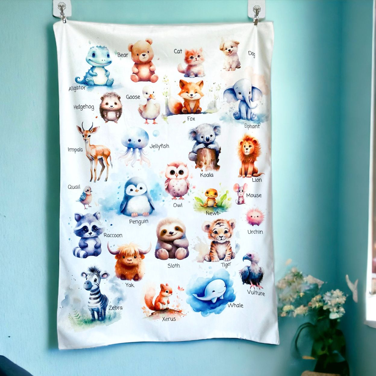 Customisable Whimsical Animal Alphabet Velvet Kids Tapestry