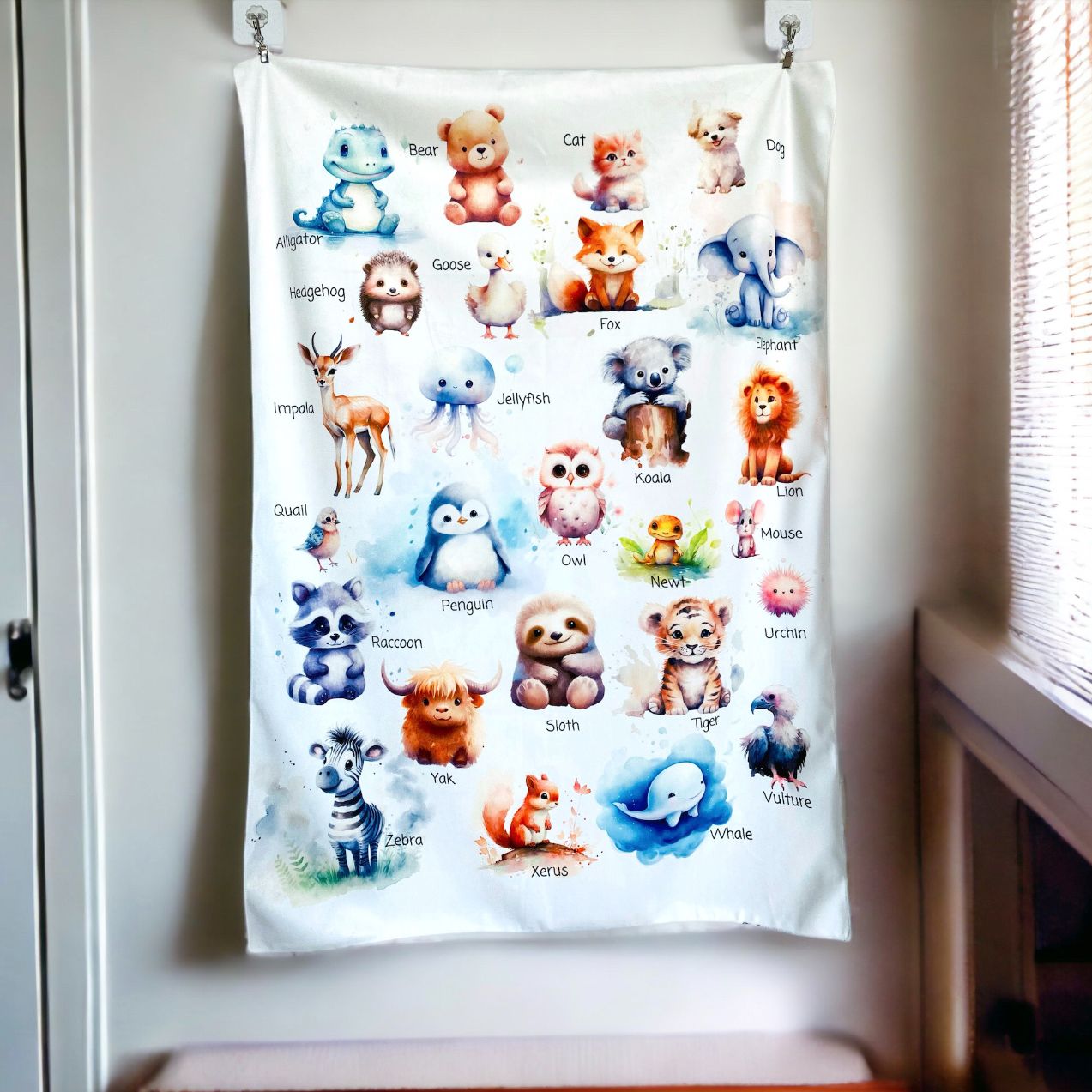 Customisable Whimsical Animal Alphabet Velvet Kids Tapestry