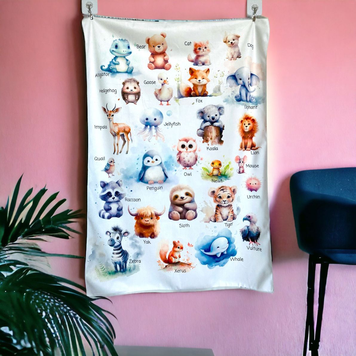 Customisable Whimsical Animal Alphabet Velvet Kids Tapestry