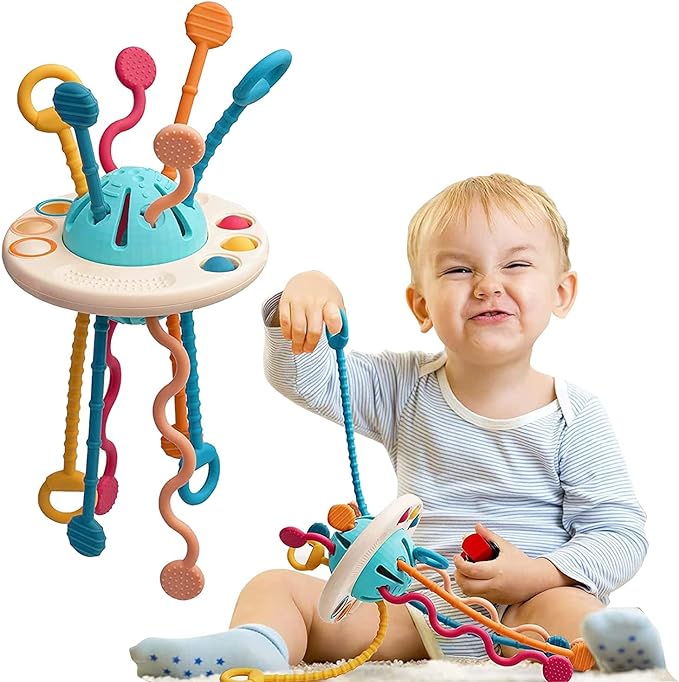 Silicone Pull String Interactive Busy UFO Fine Motor Toy