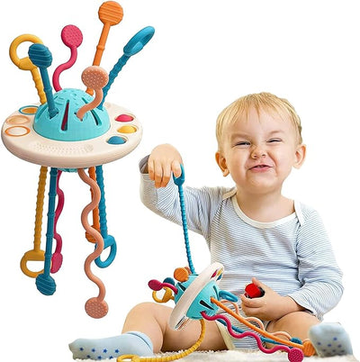 Silicone Pull String Interactive Busy UFO Fine Motor Toy