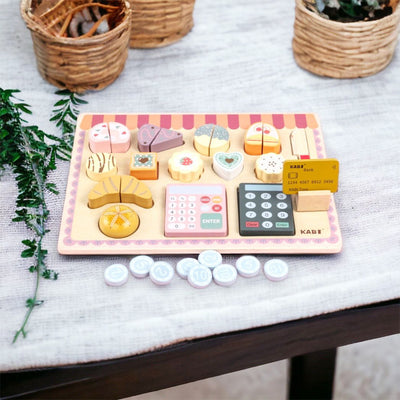 Kabi Wooden Bake Food Cutting Tray Pretend Play Set. Wooden Kitchen Food Toy.