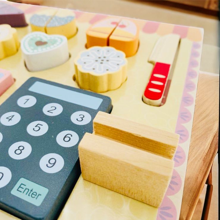 Kabi Wooden Bake Food Cutting Tray Pretend Play Set. Wooden Kitchen Food Toy.