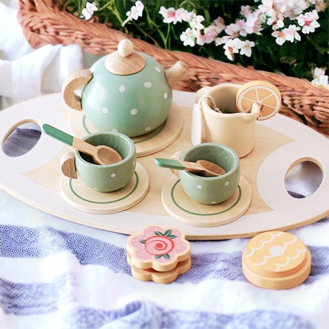 Wooden Afternoon Tea Set Wooden Kitchen Toy Pretend Play – Happi Bebe