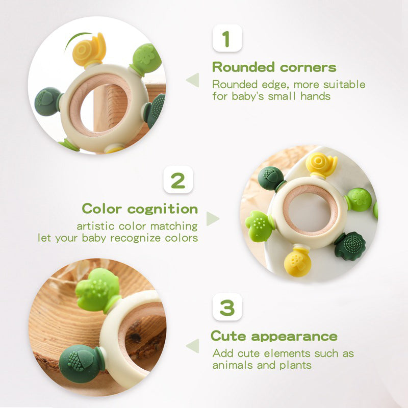 Wooden baby silicone multi-directional bite teether