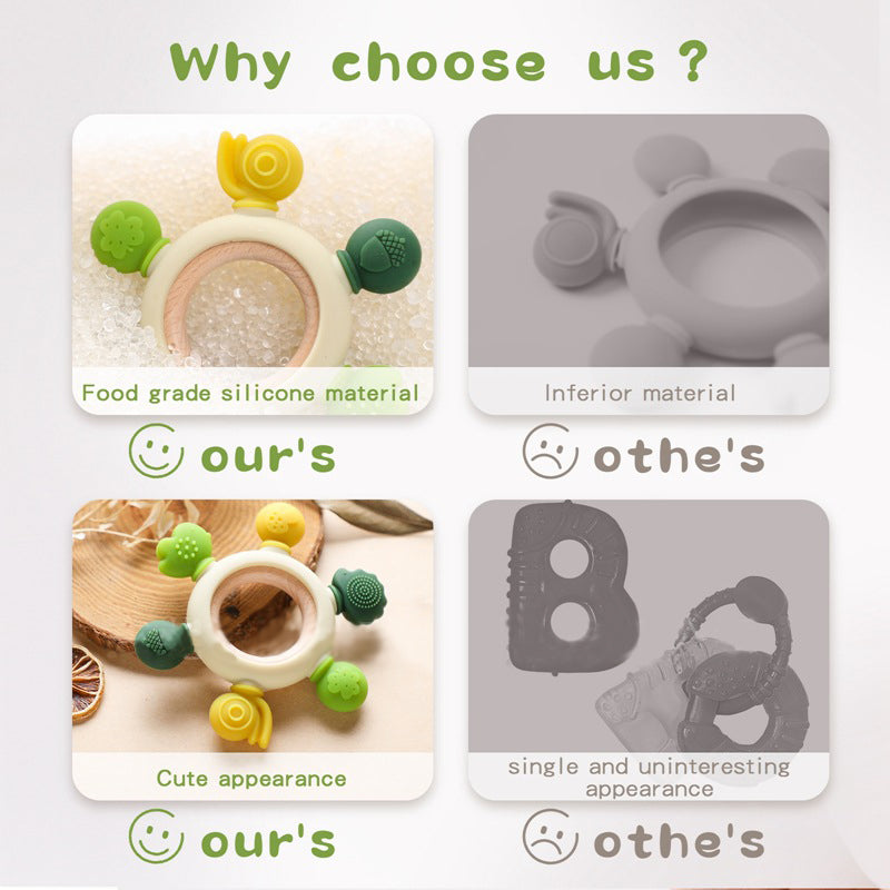 Wooden baby silicone multi-directional bite teether
