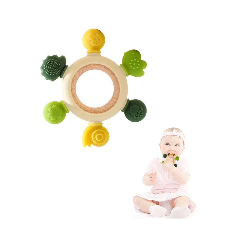 Wooden baby silicone multi-directional bite teether