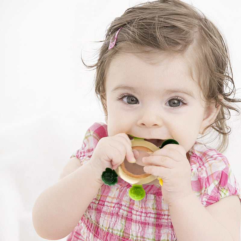 Wooden baby silicone multi-directional bite teether