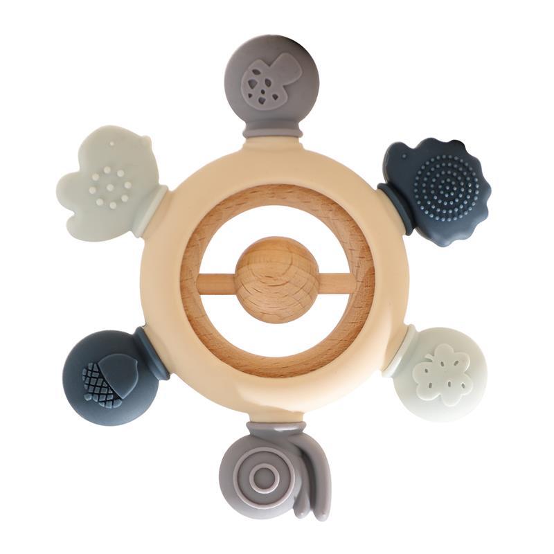 Wooden baby silicone multi-directional bite teether