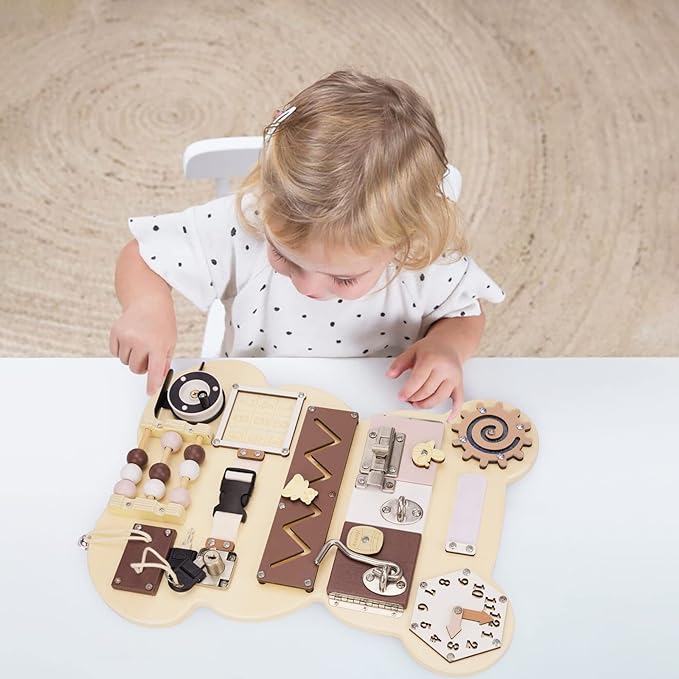 Montessori Wooden Bear Busy Sensory 12-in-1 Activity Board