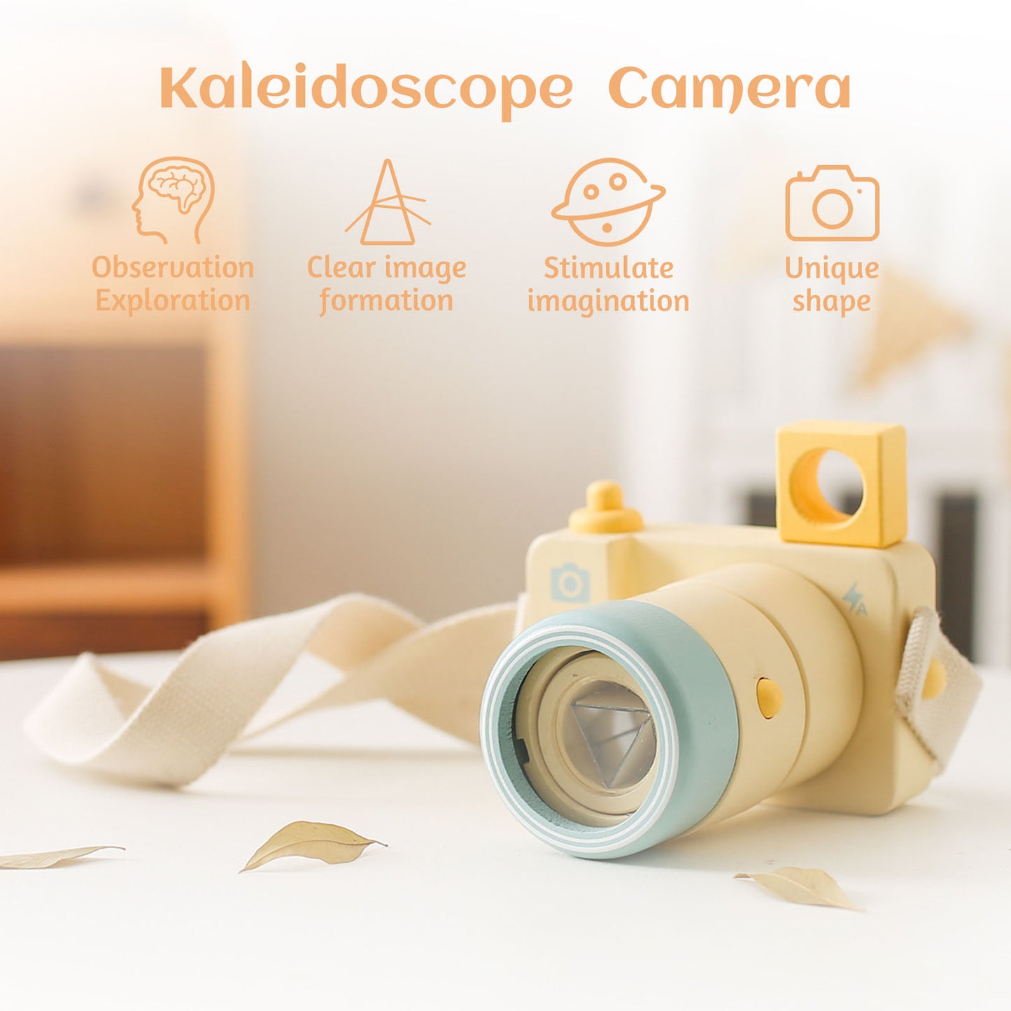 Wooden Kaleidoscope Camera Pretend Play Simulation Toy Gift
