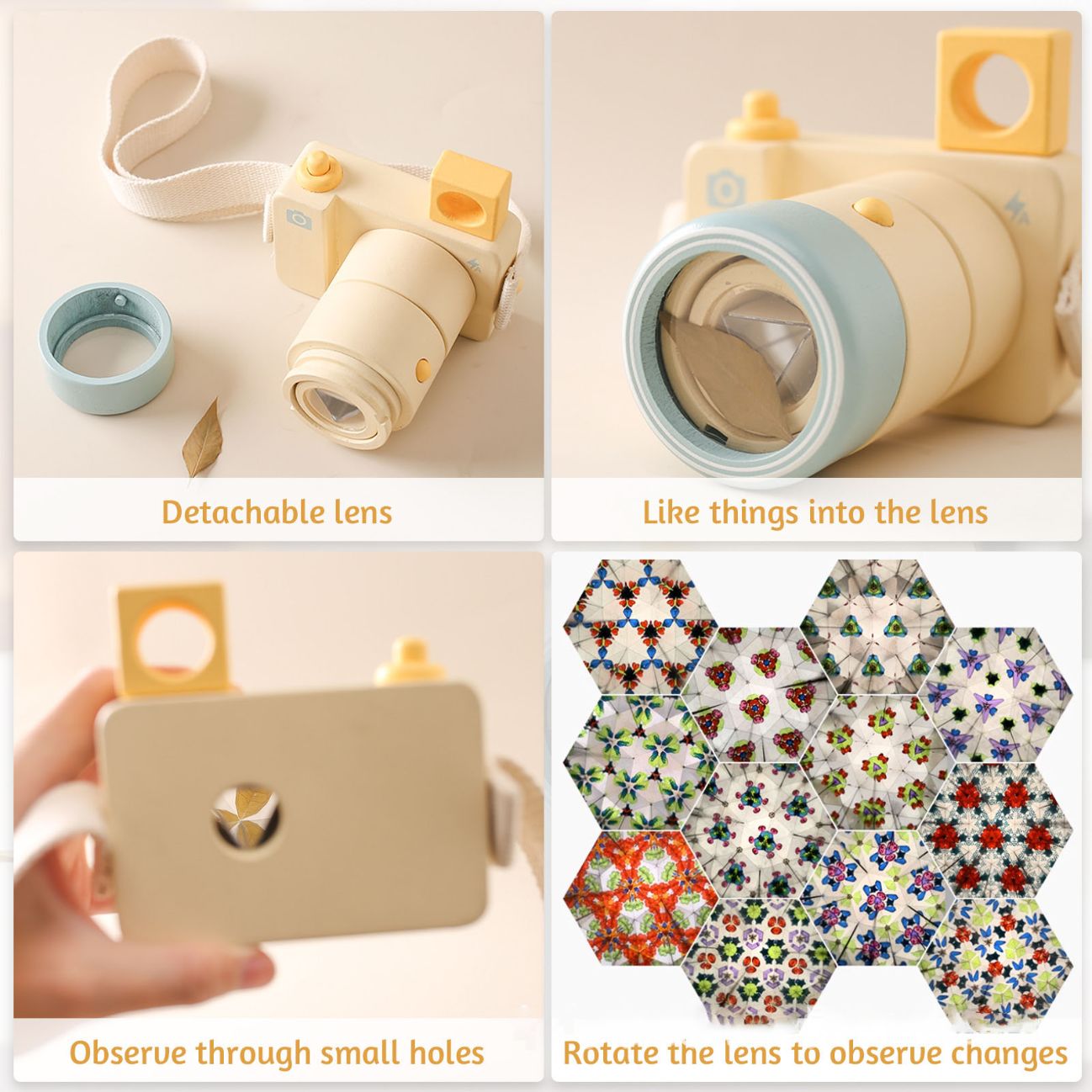 Wooden Kaleidoscope Camera Pretend Play Simulation Toy Gift