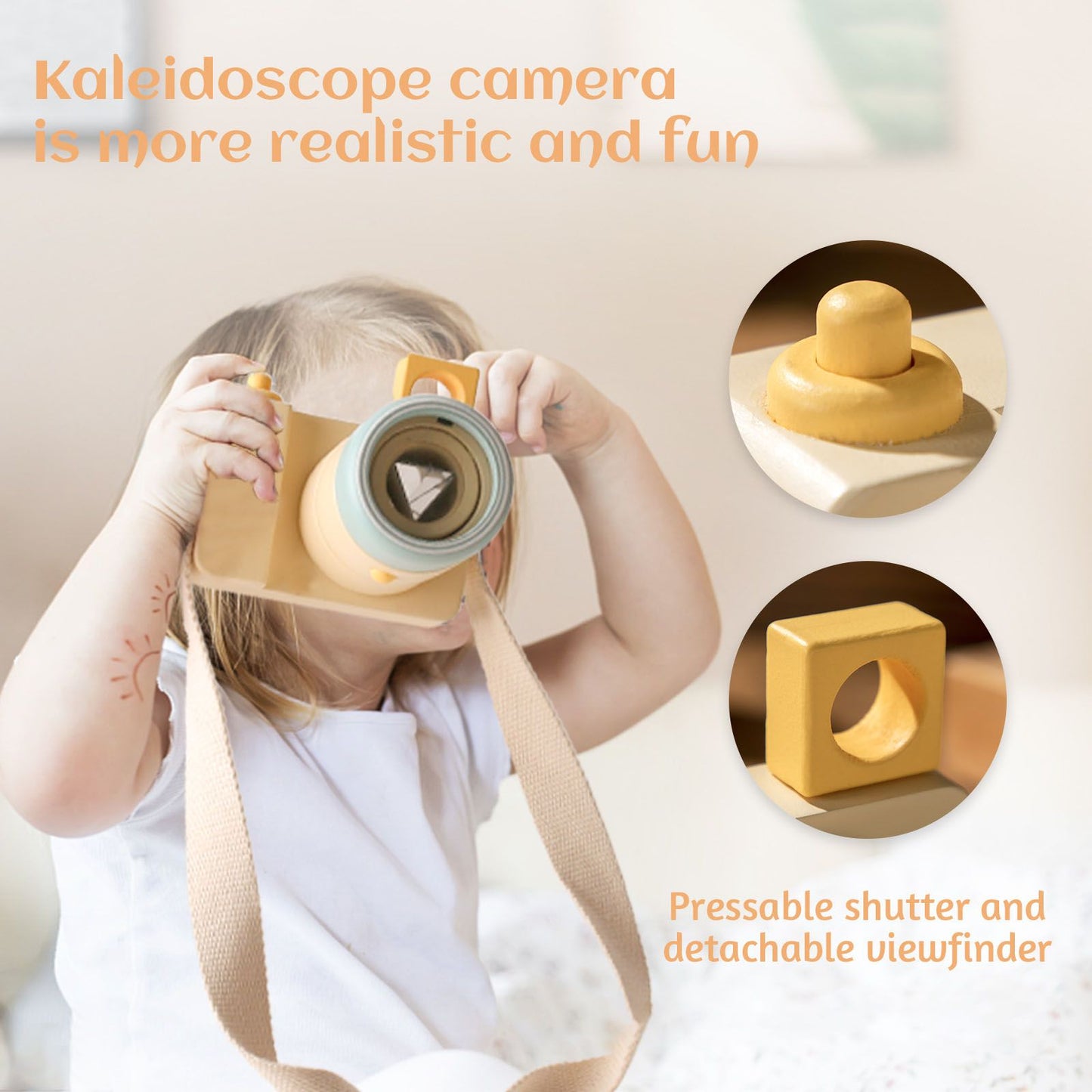 Wooden Kaleidoscope Camera Pretend Play Simulation Toy Gift