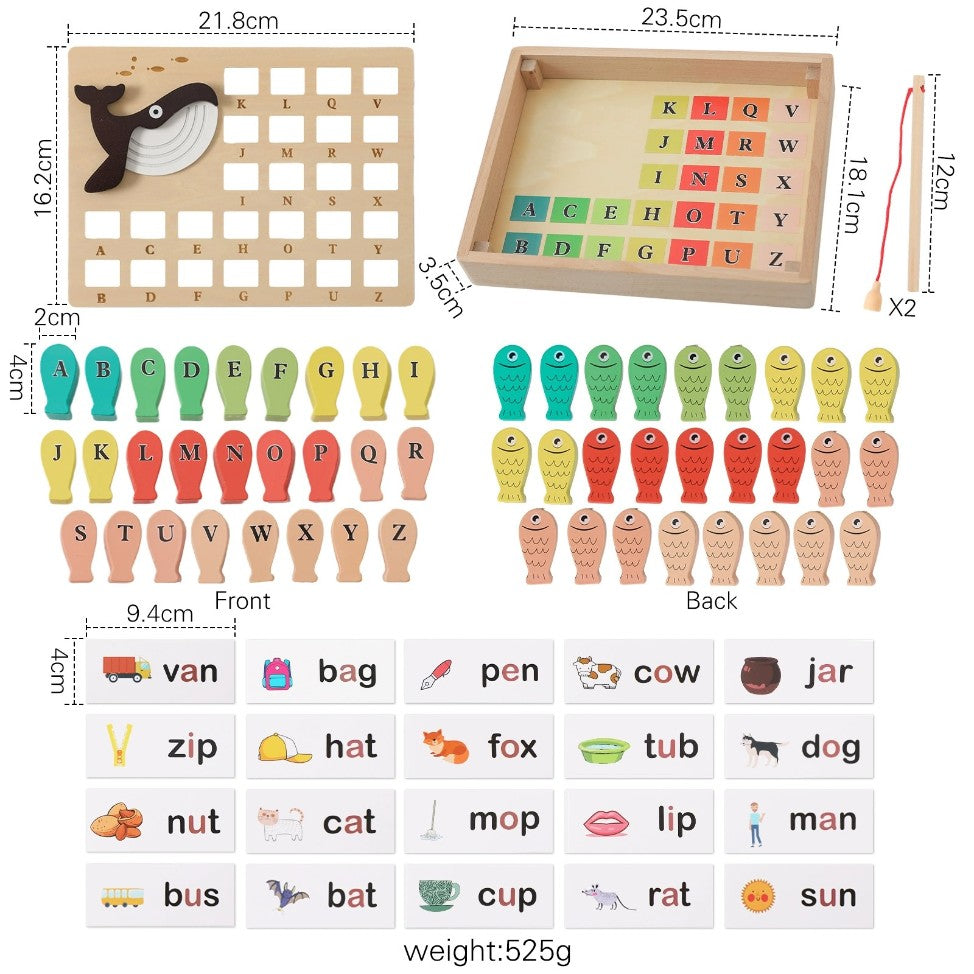 Montessori Inspired Wooden Fishing Educational Word Building Toy