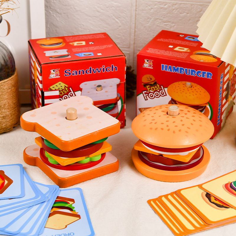 Wooden Hamburger & Sandwich Fast Food Order Kitchen Game