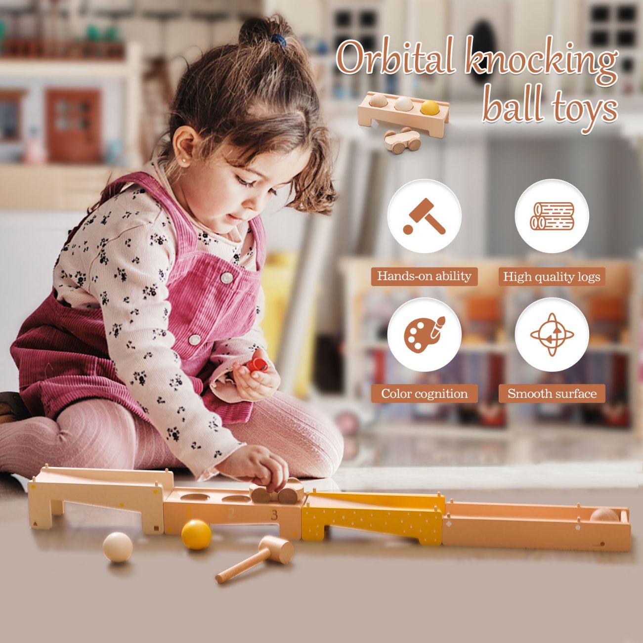 Changeable car track to knocking ball multi play wooden toy