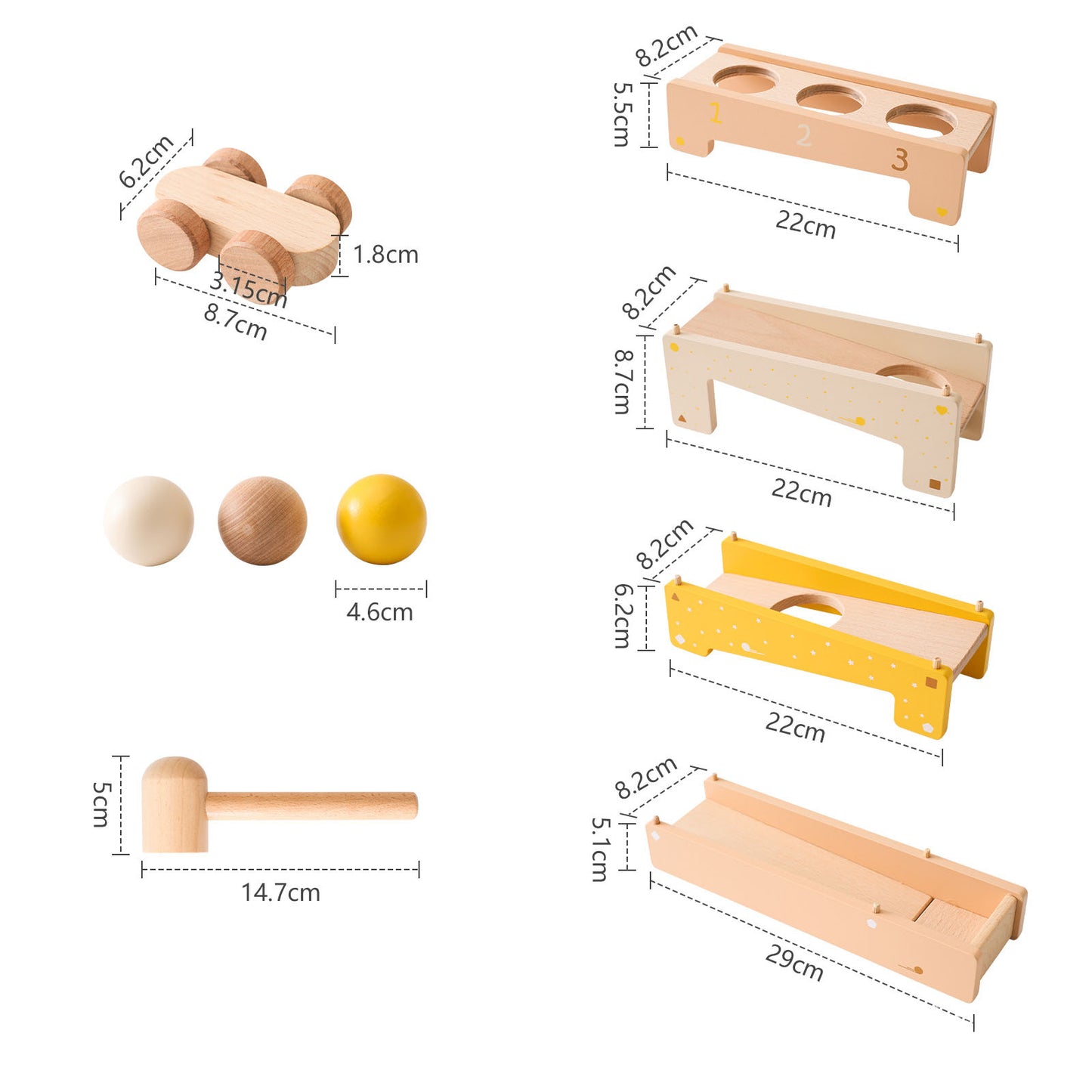 Changeable car track to knocking ball multi play wooden toy