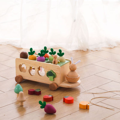 Montessori inspired wooden multi activity farm cart