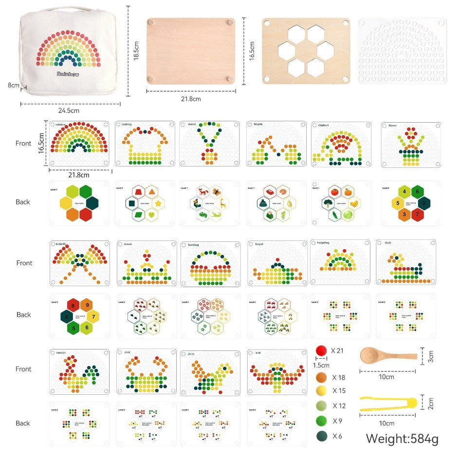 Montessori Inspired Wooden Rainbow Beads Educational Activity Board