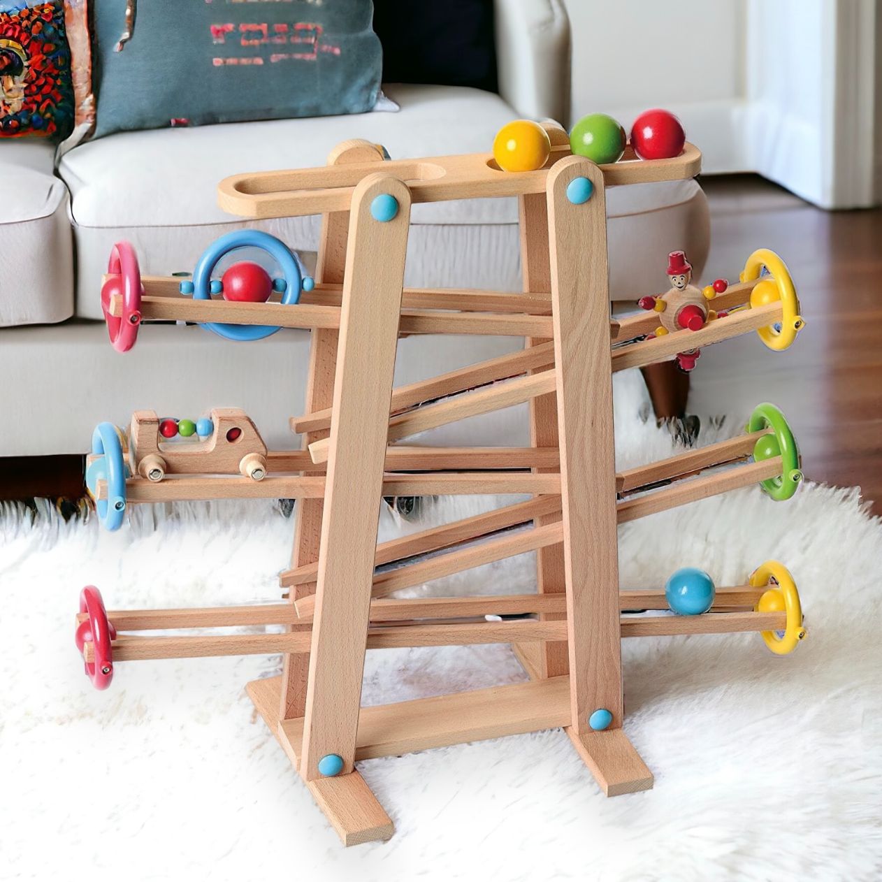 Wooden Toy Ramp Glider Ball Drop Car Track