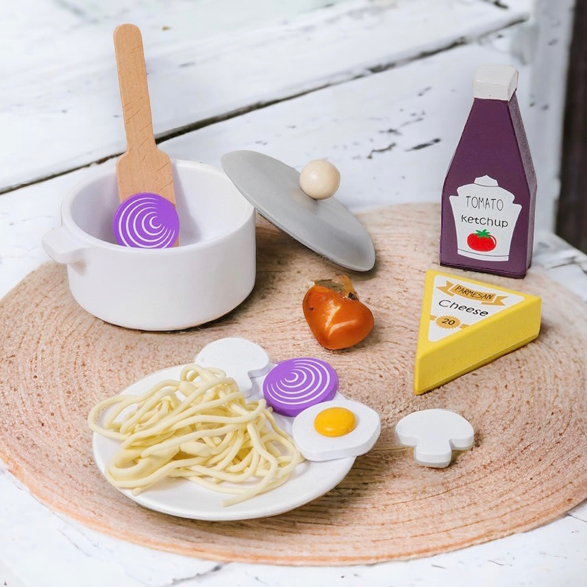 Wooden Spaghetti Play Food Pretend Play Kitchen Simulation