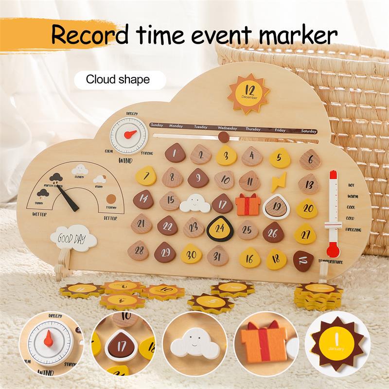 Wooden Calendar Weather Recording Montessori Inspired Board