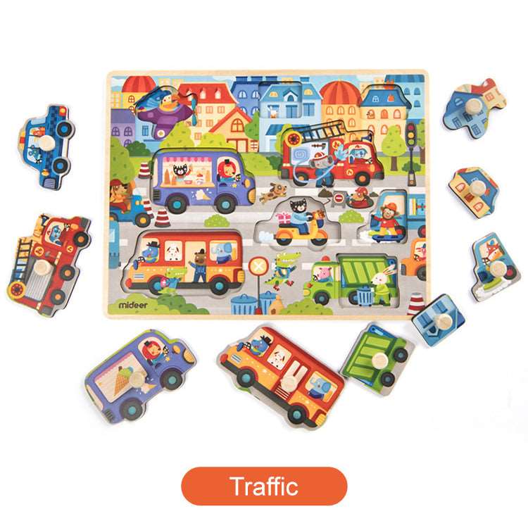 Mideer Big Knob Handle Wooden Puzzle. Traffic
