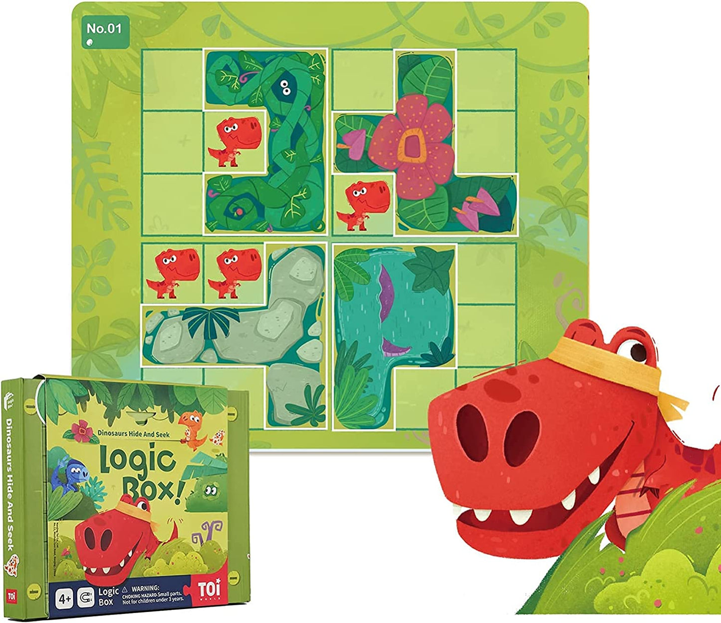 TOI Logic Box Dinosaurs Hide and Seek - Magnetic Strategy Board Game. STEM Toy