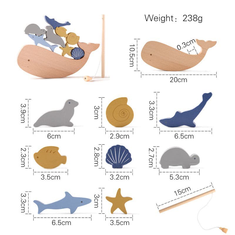 Sea Animals Wooden Balancing and Fishing Toy. Wooden Children Toy