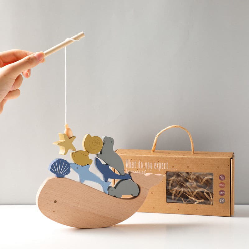 Sea Animals Wooden Balancing and Fishing Toy. Wooden Children Toy