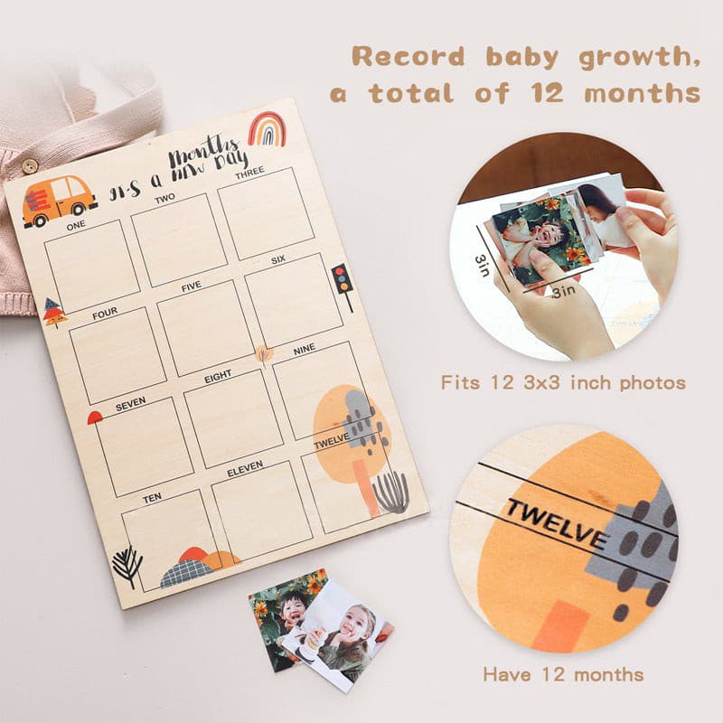 Monthly Wooden Photo Mileage Board. Photo Frame. Baby memory board.