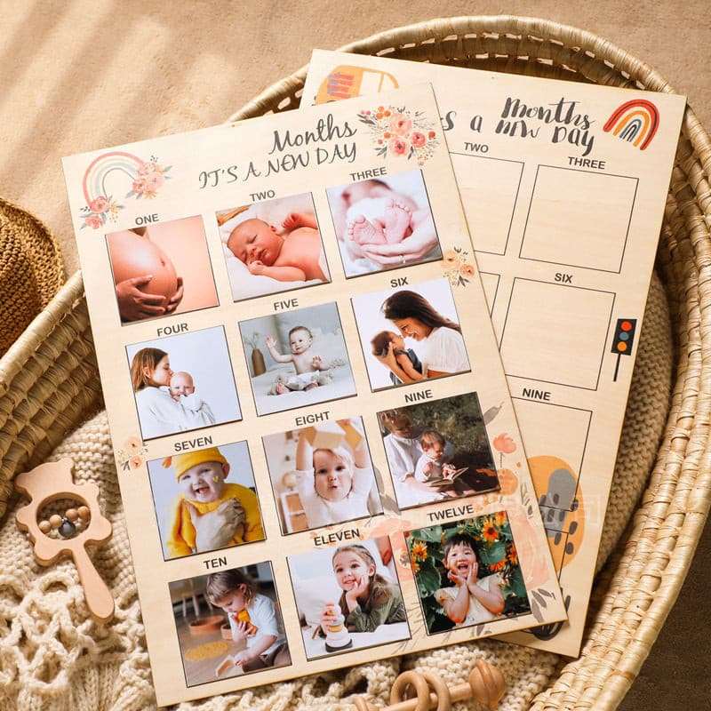Monthly Wooden Photo Mileage Board. Photo Frame. Baby memory board.