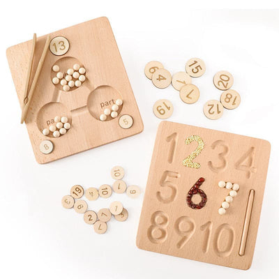Double Sided Wooden Number Board. Montessori Math Toy.