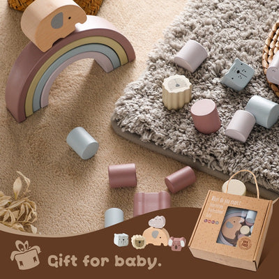 Wooden Animal Rainbow Balancing and Stacking Toy for Baby and Toddler Early Development