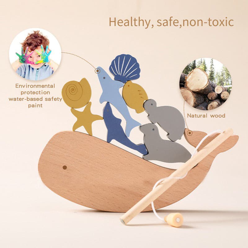 Sea Animals Wooden Balancing and Fishing Toy. Wooden Children Toy