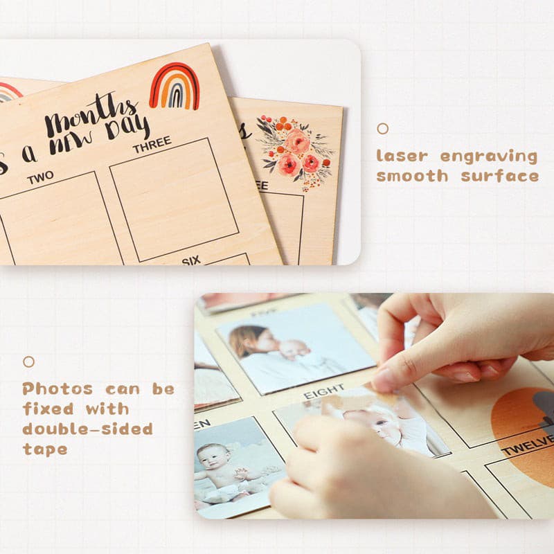 Monthly Wooden Photo Mileage Board. Photo Frame. Baby memory board.