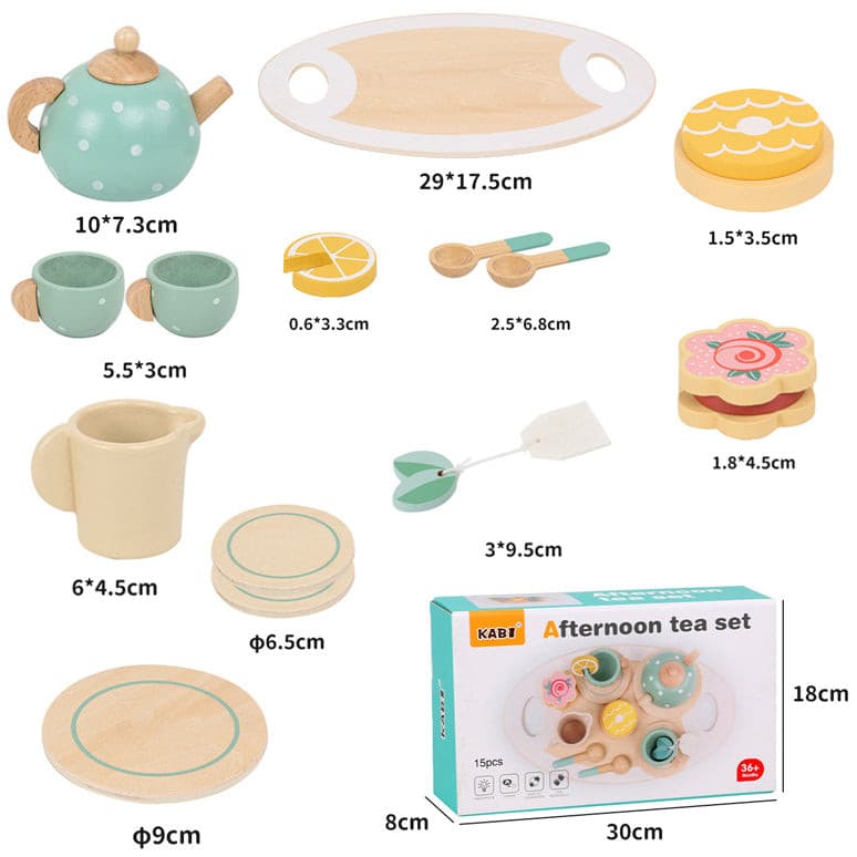 Kabi Wooden Afternoon Tea Set. Wooden Kitchen Food Toy.