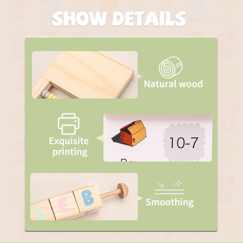 Multi functional Wooden Puzzle Board. Abacus + Rotating Letter Block. Montessori Educational Toy