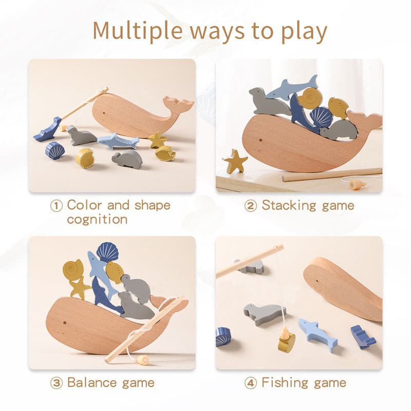 Sea Animals Wooden Balancing and Fishing Toy. Wooden Children Toy