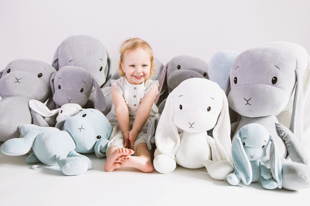 EFFIKI Rabbit Baby Soft Toy. Grey and 20cm size.