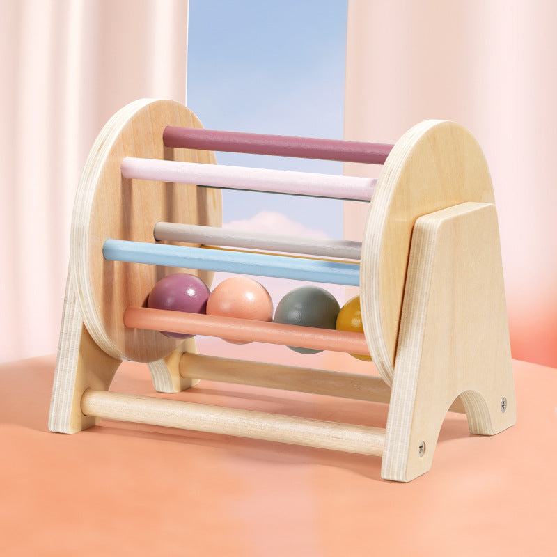 Montessori Wooden Rolling Drum with balls toy for baby infant
