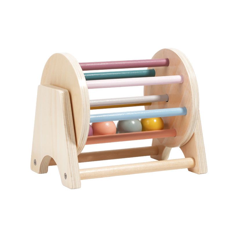Montessori Wooden Rolling Drum with balls toy for baby infant