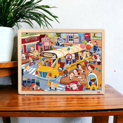 TOI School Bus 100pc Wooden Jigsaw Puzzle with Display Tray