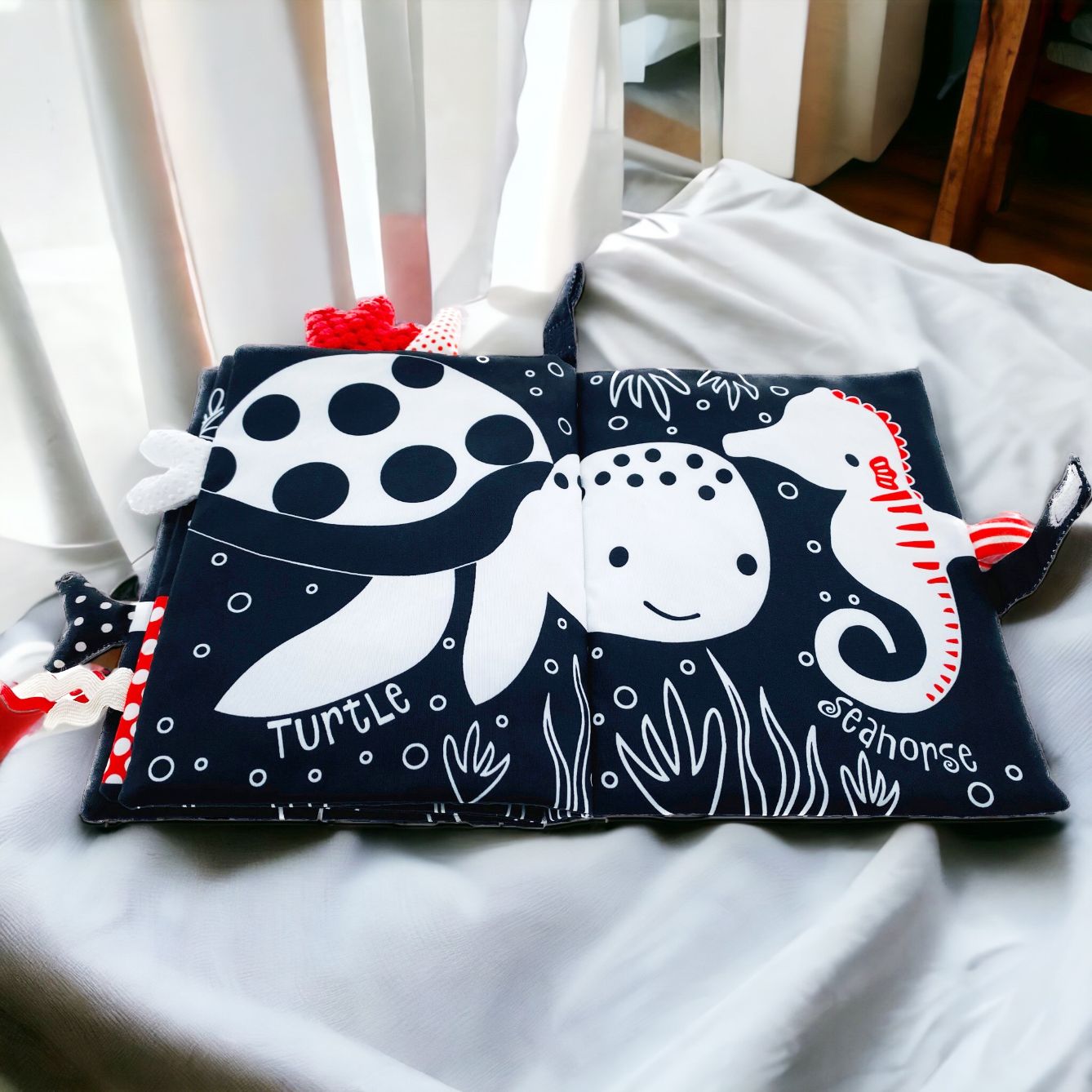 Baby Cloth Black White Red book. Sensory tail series