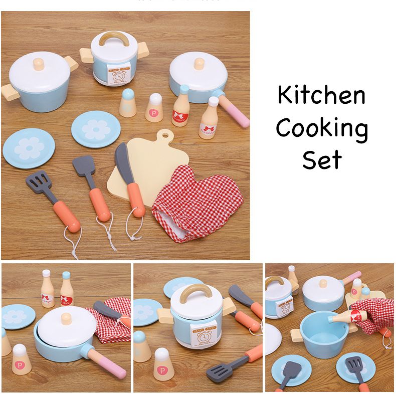 Wooden Blue Cooking Set. Kitchen Pretend Play. Rice Cooker