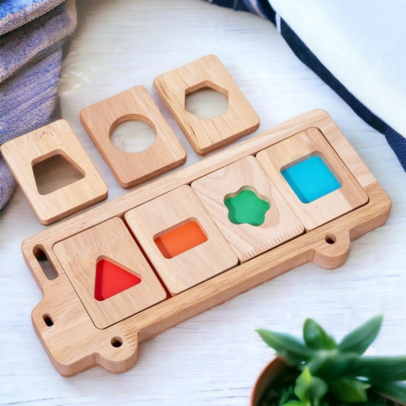 Bus Color and Shapes Sorting Toy. Montessori inspired