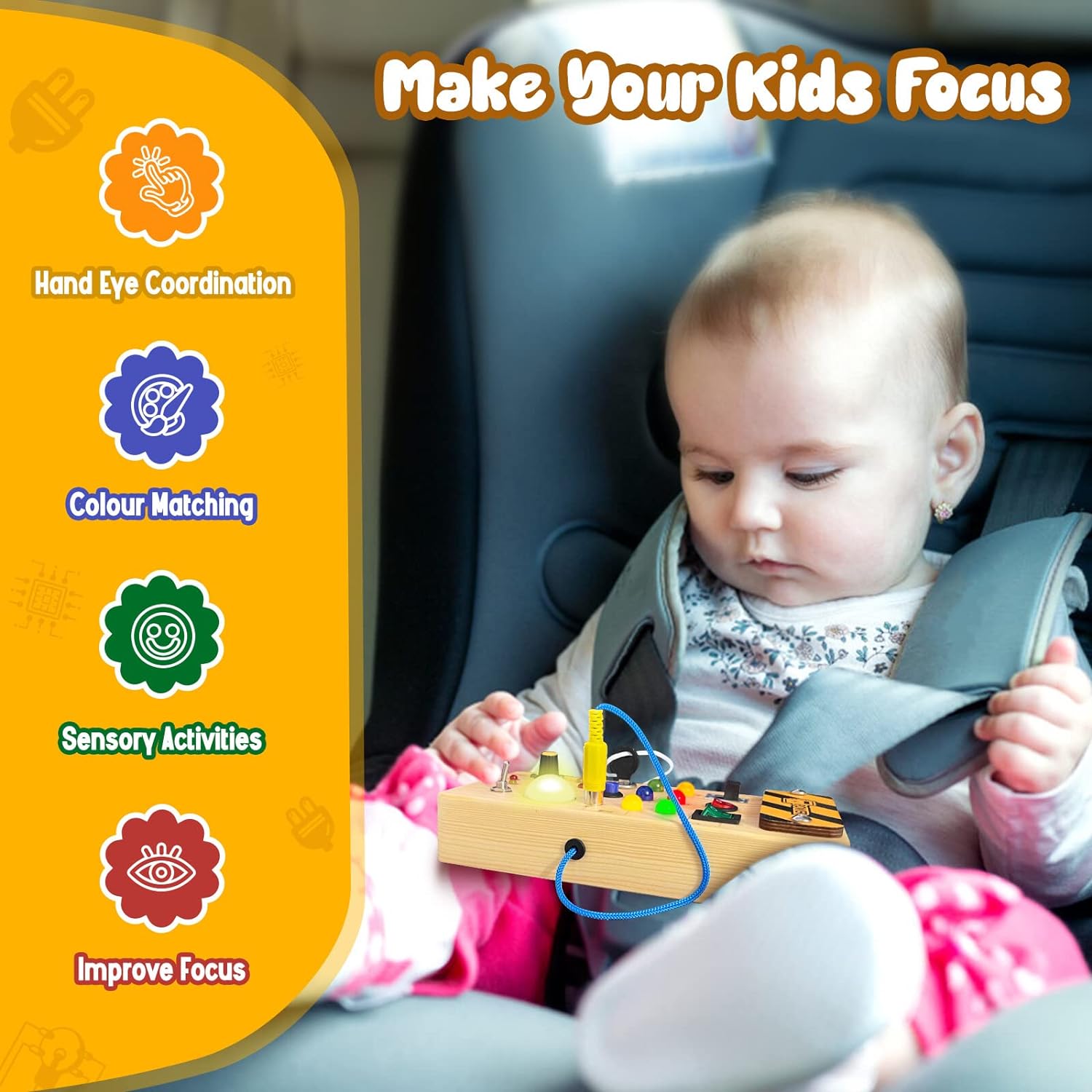 Montessori LED Busy Board - Perfect Travel Toy & Ideal Gift for Toddlers